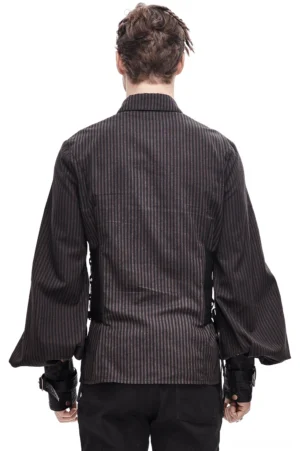 Steampunk gothic shirt rear view showing back corset lace-up design and PU wrist cuffs