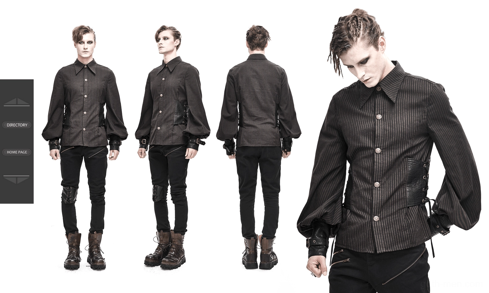 Brown steampunk gothic shirt detail shot of lacing and leather panel construction