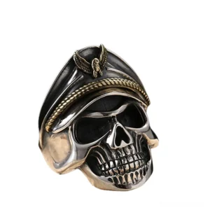 925 sterling silver pirate skull ring three-quarter angle vintage finish