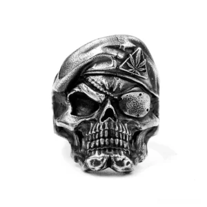 Gothic skull ring front facing view displaying intricate skull dentition and authentic 925 sterling silver craftsmanship