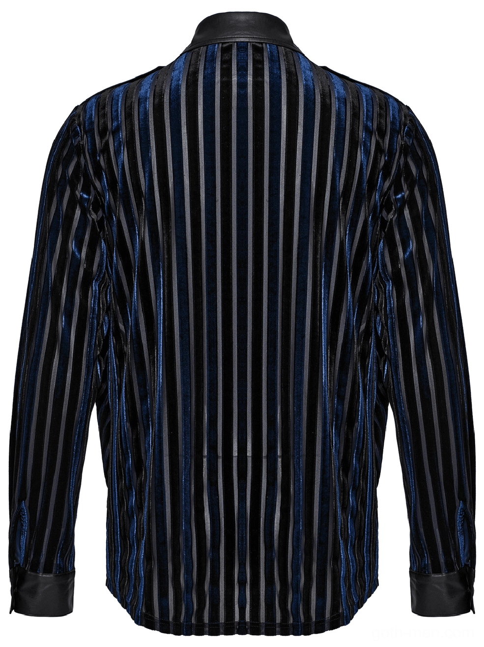 Striped velvet gothic shirt back flat lay - uniform vertical stripe velvet design with standard shirt construction