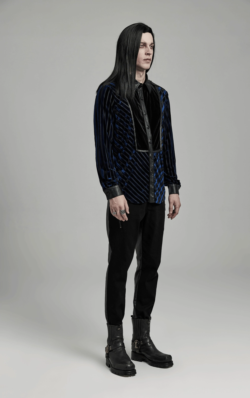 Gothic striped velvet shirt measurement guide - how to properly measure chest, waist, and sleeve length for perfect fit