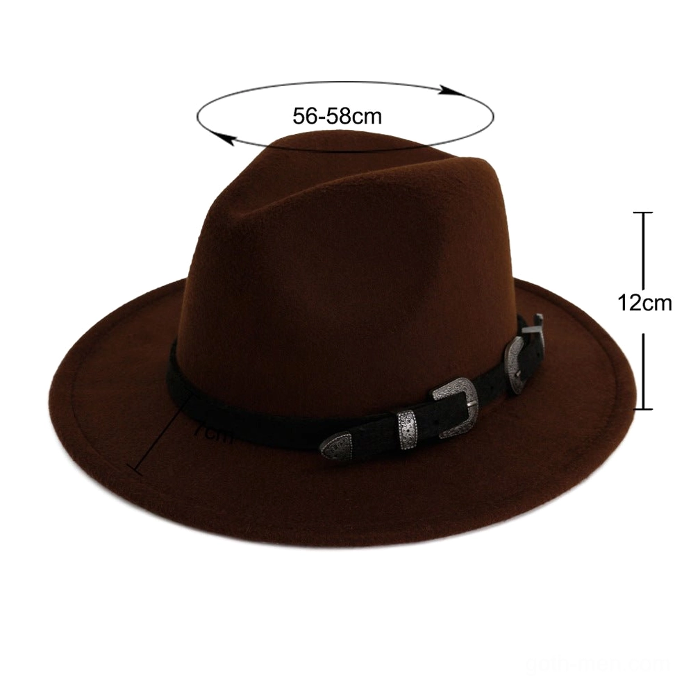 Angled view of vintage trilby fedora showing western belt buckle and hat band construction