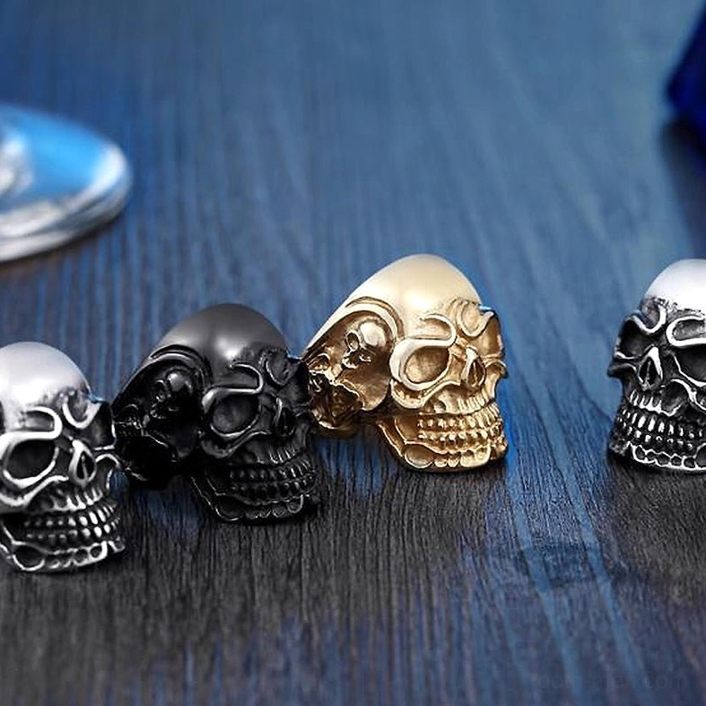 Triple skull gothic ring band interior showing quality stainless steel construction