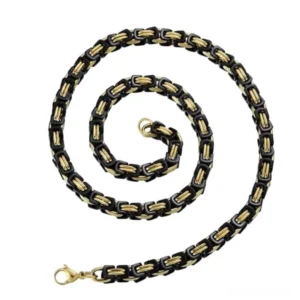 Black and gold twisted Singapore chain gothic necklace aerial spiral view with square link design perfect for biker aesthetic
