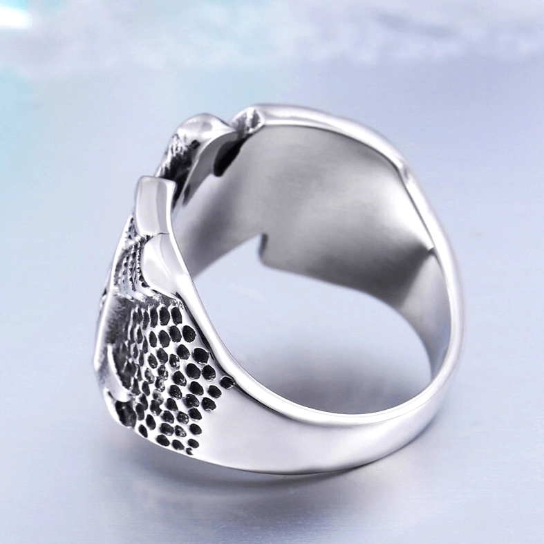 Gothic eagle ring two-tone finish gallery shot showcasing gold and silver contrast
