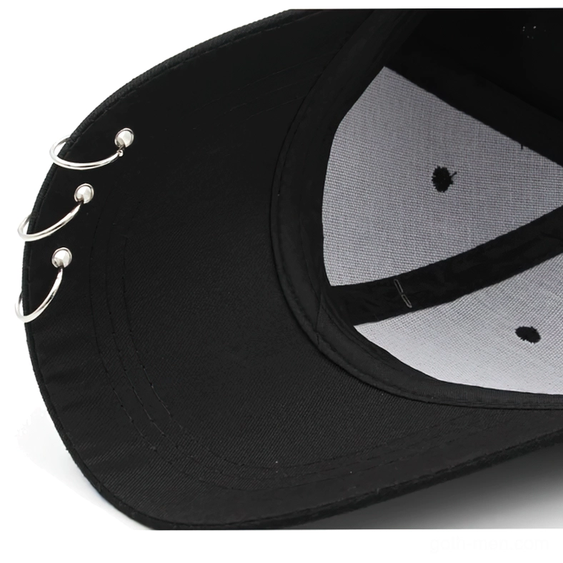 Gothic unisex baseball cap showing metal piercing placement and sizing flexibility