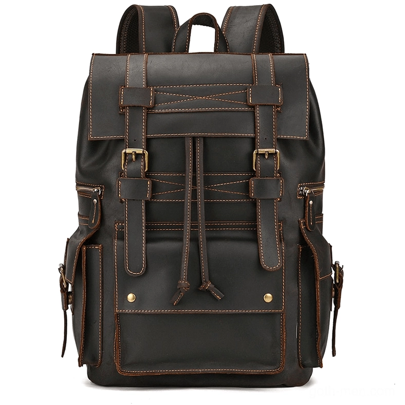 Unisex gothic genuine leather backpack with multiple pocket layout - organizational design view