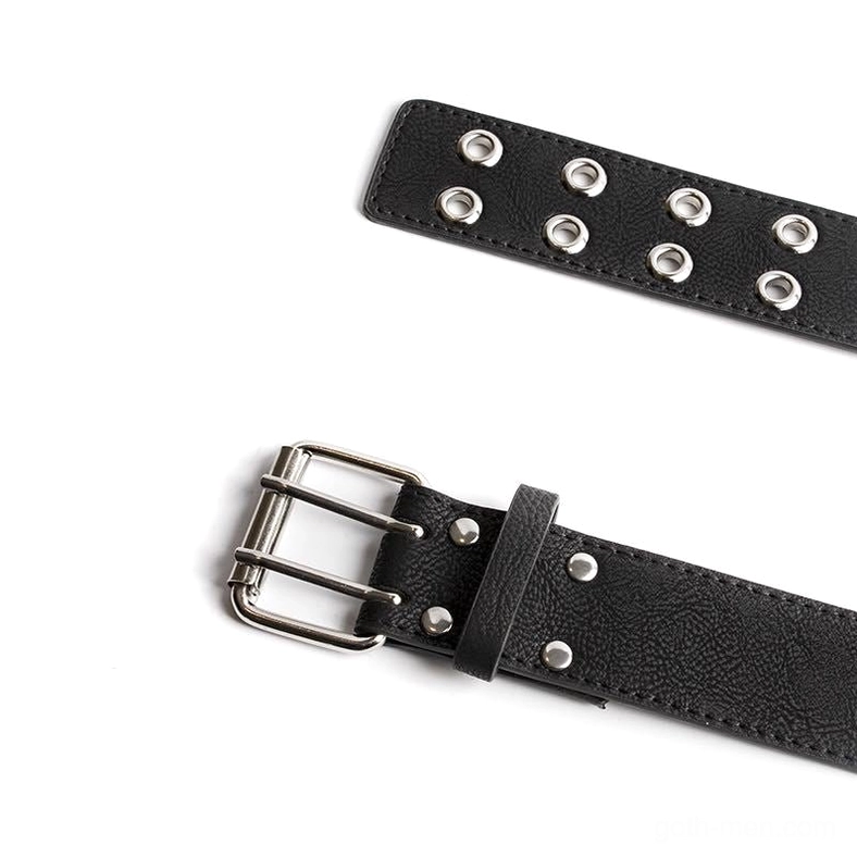 Unisex gothic rivet waist belt with authentic PU leather construction and punk rock double eyelet design