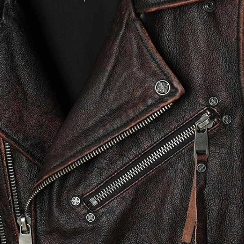 Leather biker vest interior lining and construction quality vintage brown polyester lining