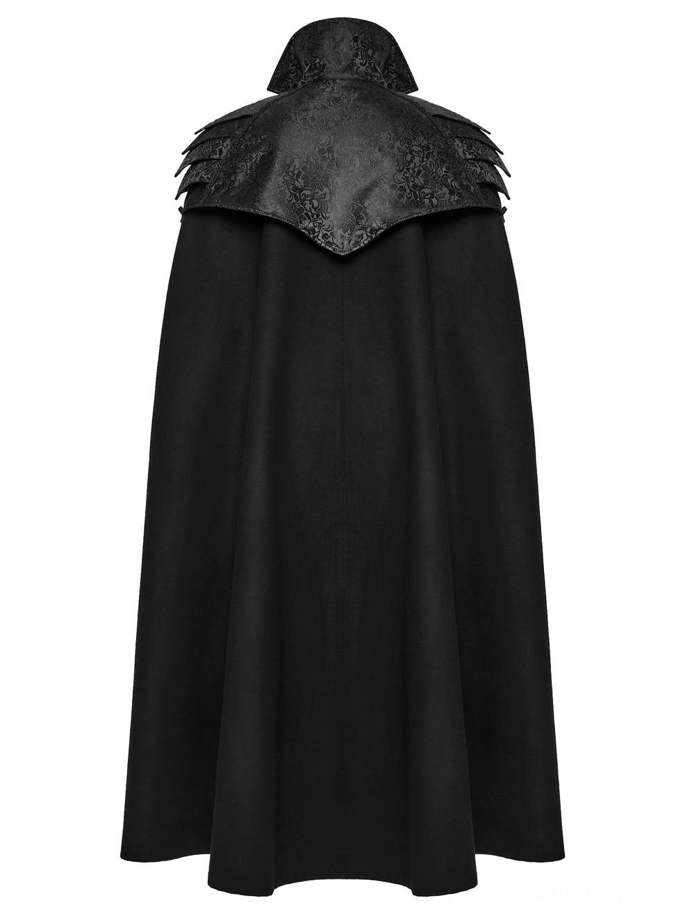 Victorian gothic cloak rear product view - solid black cape with embossed jacquard shoulder pieces