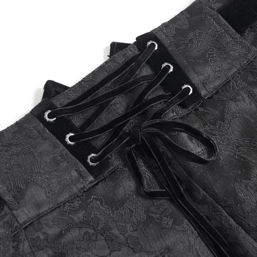 Victorian gothic embroidered cargo pants detail showing embellished waist and premium construction