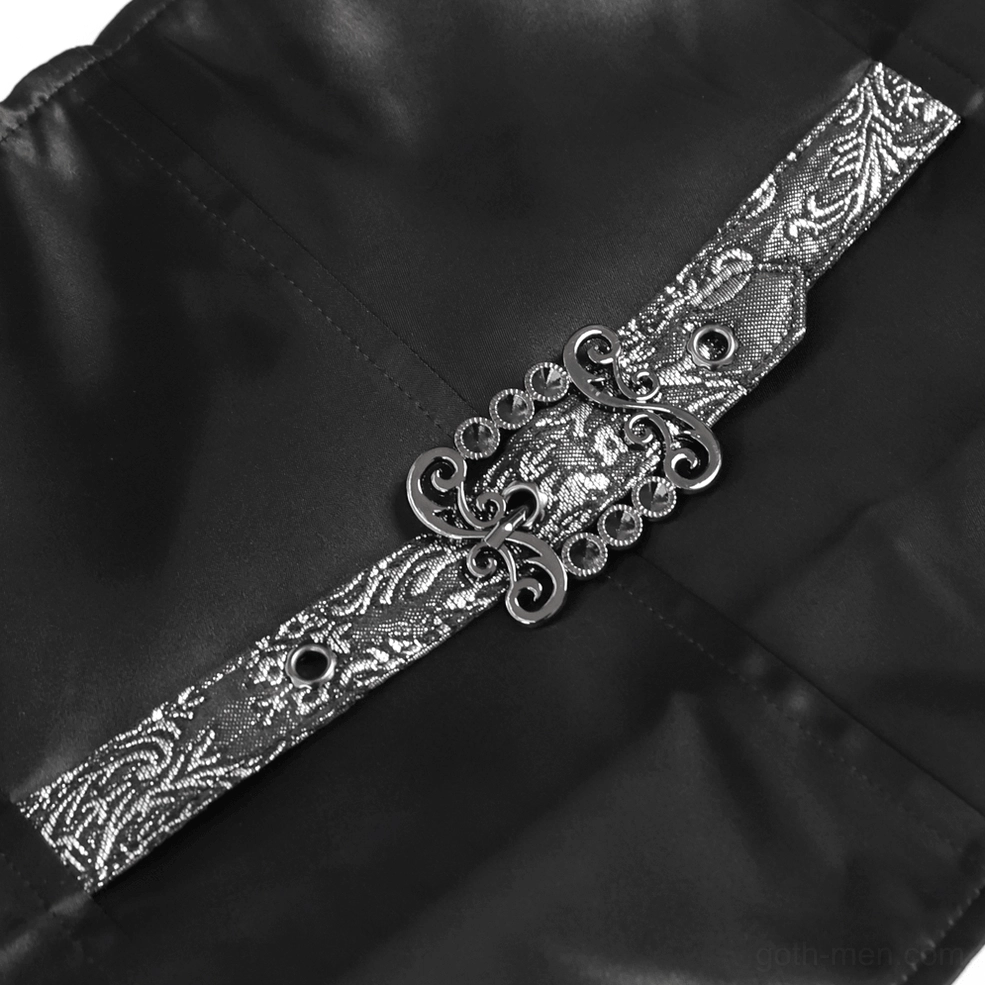 Black silver gothic waistcoat Victorian styled front display ornate brocade and formal lapel construction