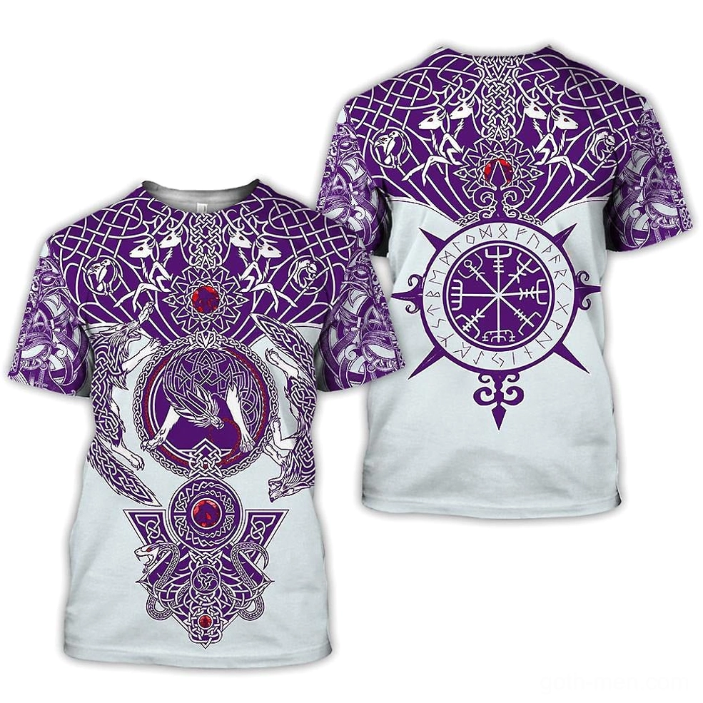 Celtic wolf mandala gothic t-shirt back view showing intricate Norse mythology print in purple tones
