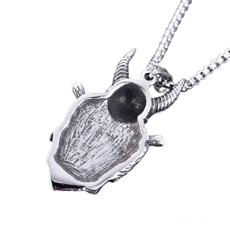 Viking skull pendant back view - hollow carved design showing craftsmanship - gothic jewelry detail