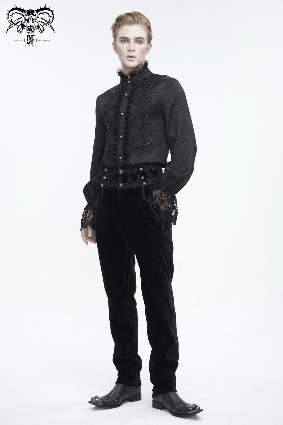 Black corduroy gothic pants overall product view demonstrating vintage-inspired alternative fashion style