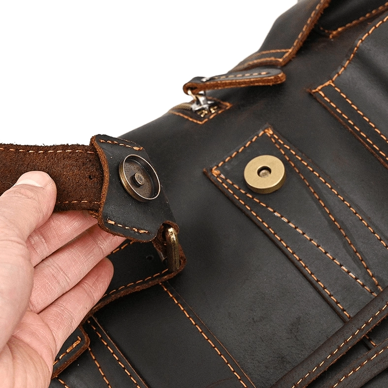 Vintage-inspired genuine leather gothic backpack with traditional craftsmanship stitching