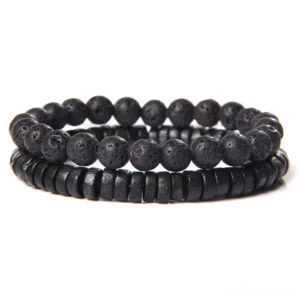 Volcanic lava stone black beaded bracelet with porous texture and matte spacers, raw gothic style jewelry for alternative fashion