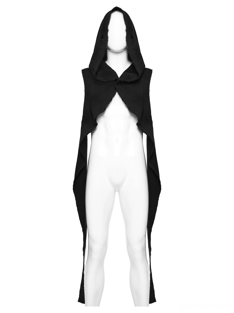 Wasteland hooded cape vest twin long side drapes closed hood collar on mannequin