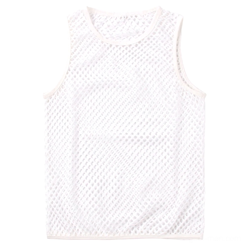 White fishnet tank top flat lay design sleeveless gothic mesh tank