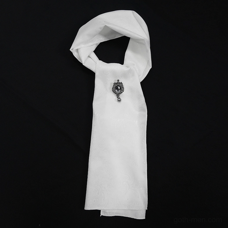 White ascot tie with crystal brooch gothic fashion styling guide ensemble