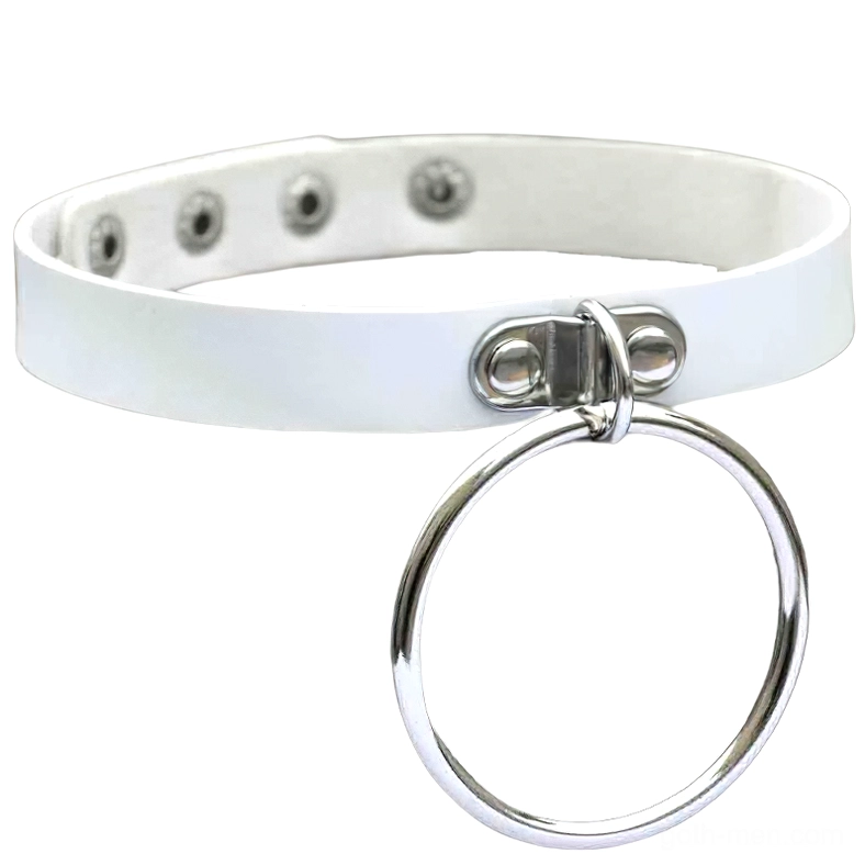 White PU leather gothic choker necklace with silver padlock pendant, alternative aesthetic jewelry