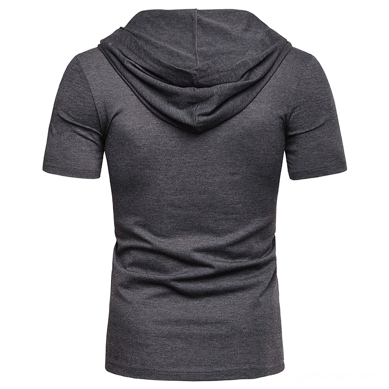 White gothic hooded lace-up men's t-shirt front premium polyester