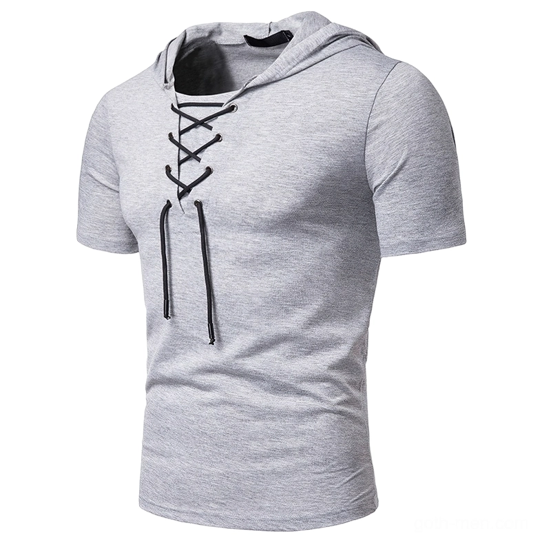 White gothic hooded t-shirt back view slim fit short sleeve