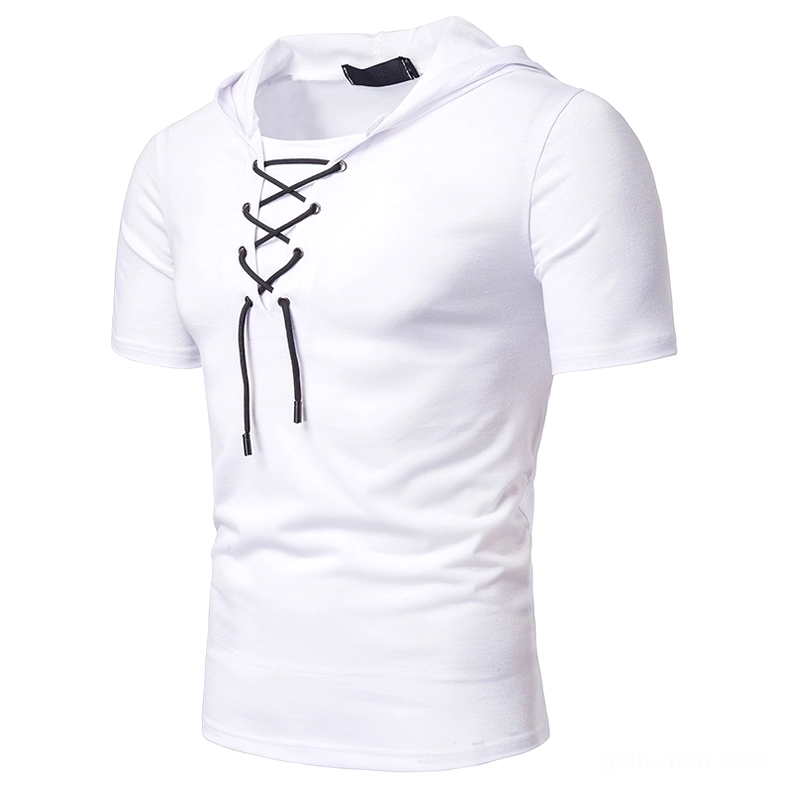 White gothic hooded lace-up t-shirt detailed front lace closure
