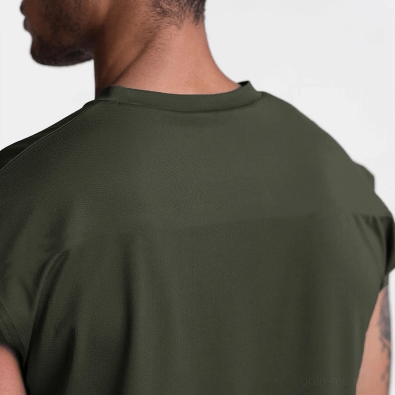 White gothic mesh tank top back view sleeveless shirt detail for men