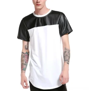 White gothic patchwork leather men's tee streetwear alternative fashion front model view