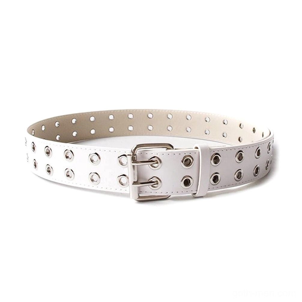 White off-white gothic grommet waist belt with double row rivets and authentic punk rock buckle