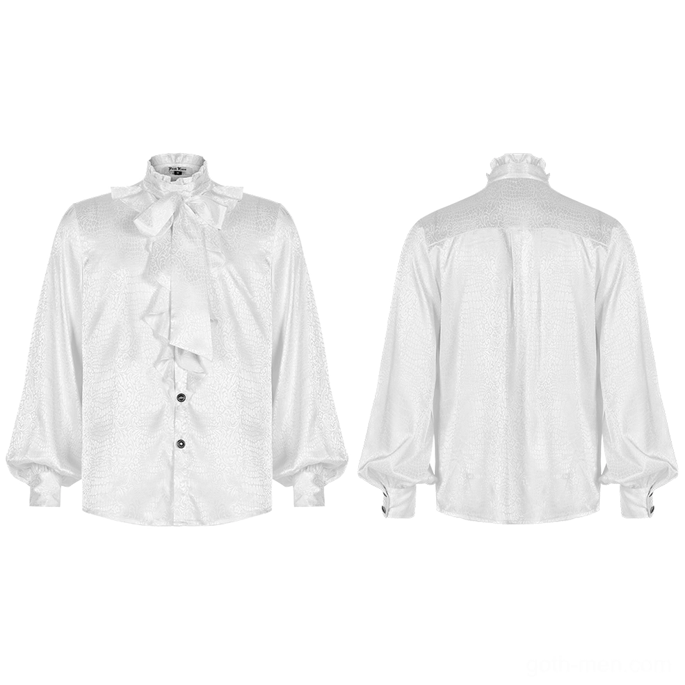 White gothic ruffled blouse flat lay front and back display with detachable ruffle tie included