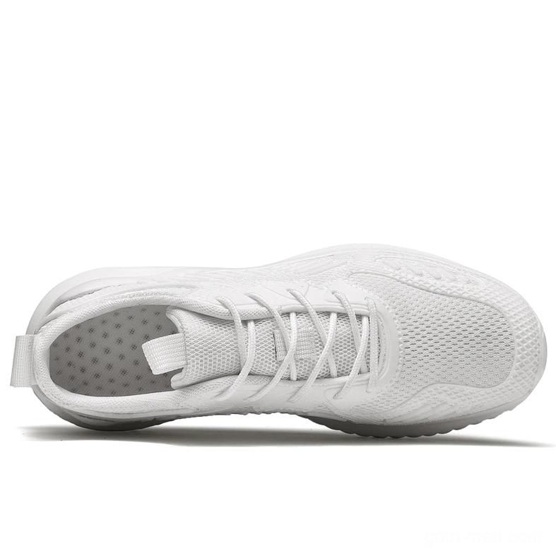 White lace-up mesh gothic sneaker top-down flat lay - ventilated insole visible