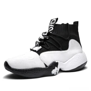 White gothic lace-up sneaker with breathable mesh upper and colorful trim, front three-quarter angle view
