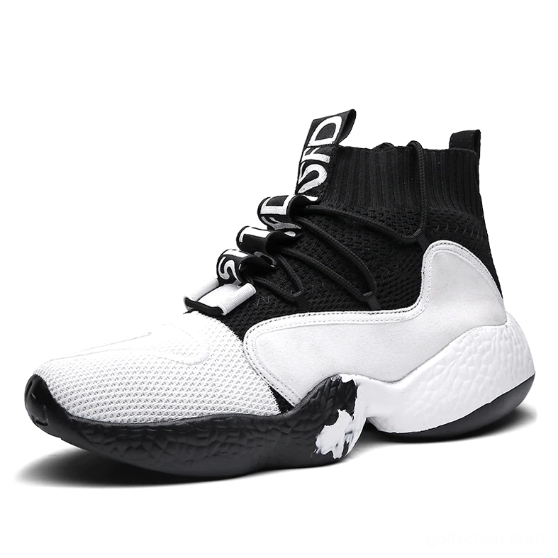 White gothic lace-up sneaker with breathable mesh upper and colorful trim, front three-quarter angle view