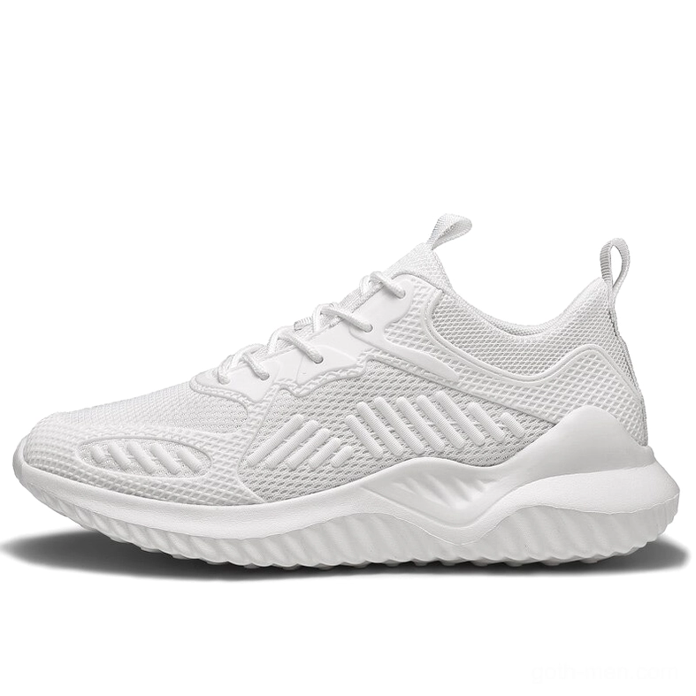 White casual mesh gothic sneaker low front angle - streamlined modern goth design