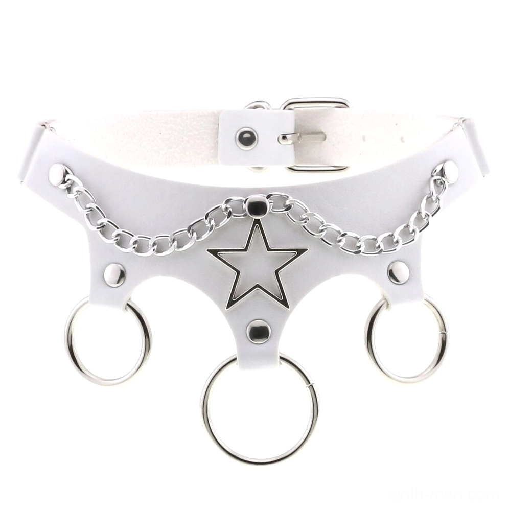White leather gothic star choker alternative style necklace