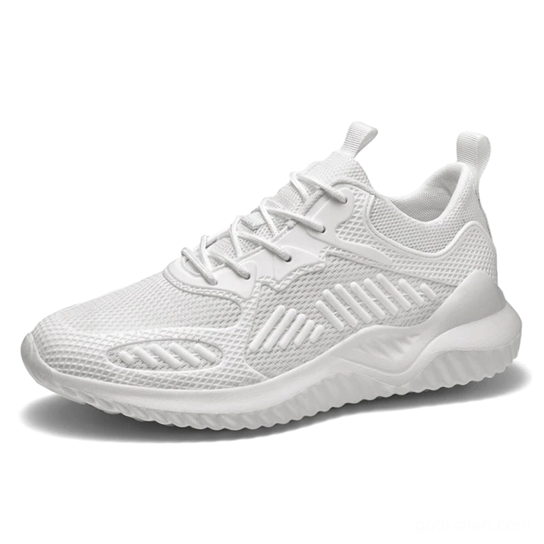White breathable mesh lace-up gothic sneaker profile view - ribbed upper design