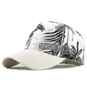White Gothic Baseball Cap with Palm Botanical Design - Unisex Streetwear