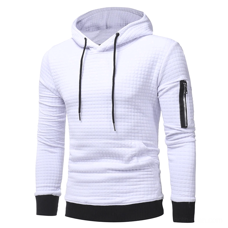 White quilted hooded sweatshirt men's gothic aesthetic kangaroo pocket