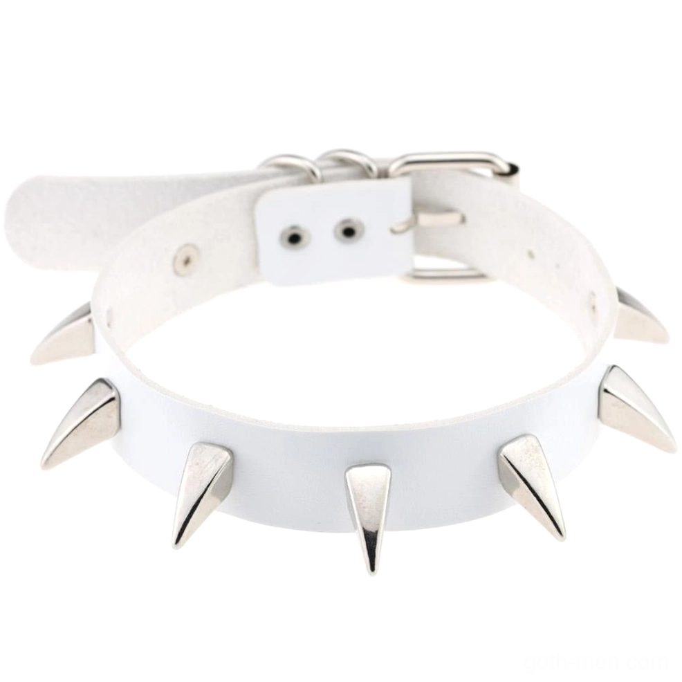 White spiked leather choker with silver cone rivets clean gothic look
