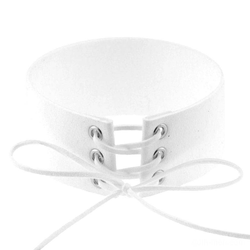 White suede velvet lace-up choker necklace with adjustable grommet closure