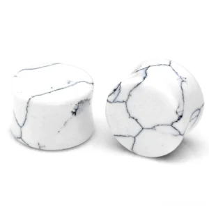 white turquoise stone ear gauges double flared flesh tunnels gothic body jewelry front and side view