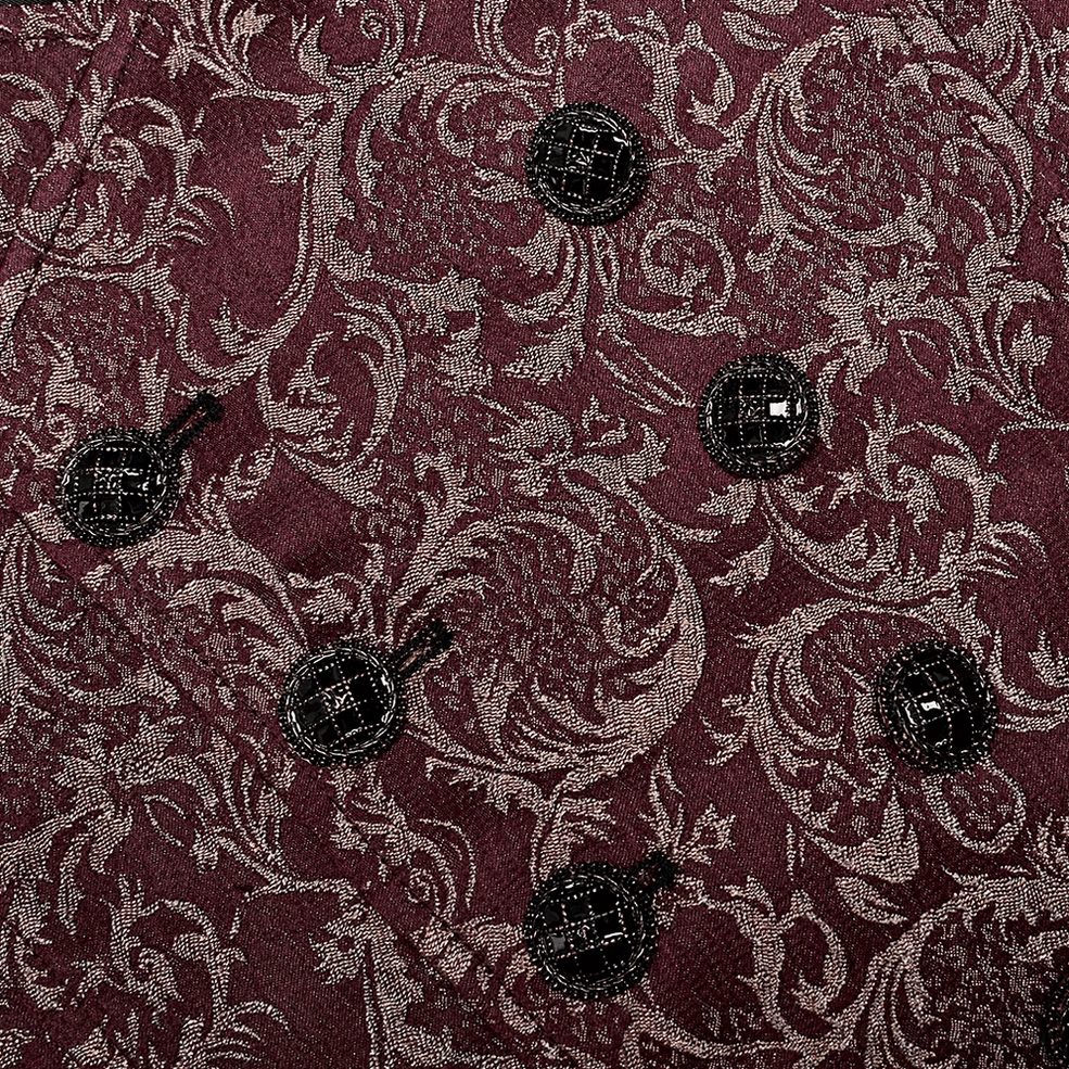 Wine red damask jacquard Gothic waistcoat styled layering look with alternative fashion aesthetic