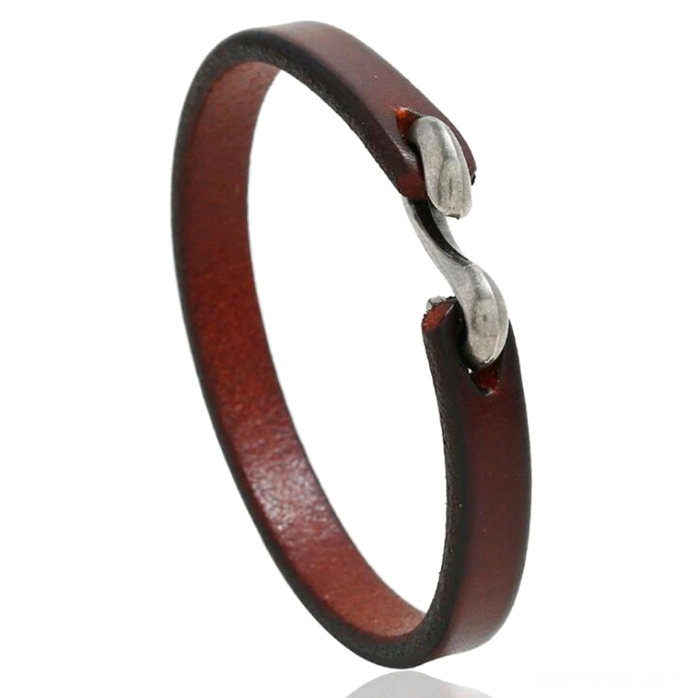 wine red dark burgundy leather cuff bracelet with vintage metal hook clasp - romantic gothic style