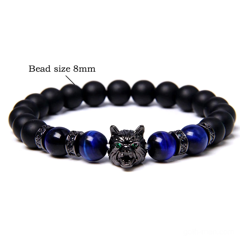 Wolf charm bracelet versatile styling, elastic design showcasing gothic aesthetic on wrist, alternative jewelry