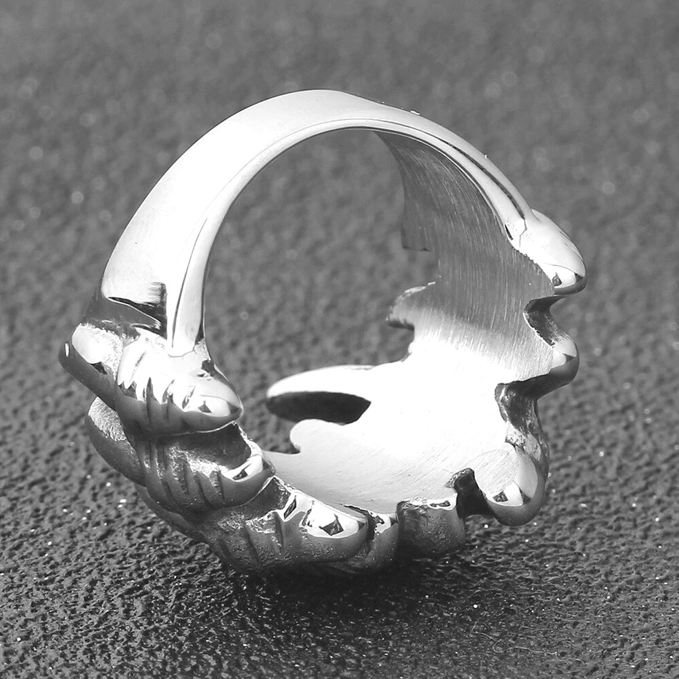 Angled interior bottom view of gothic wolf claw ring highlighting detailed inner cutout architecture