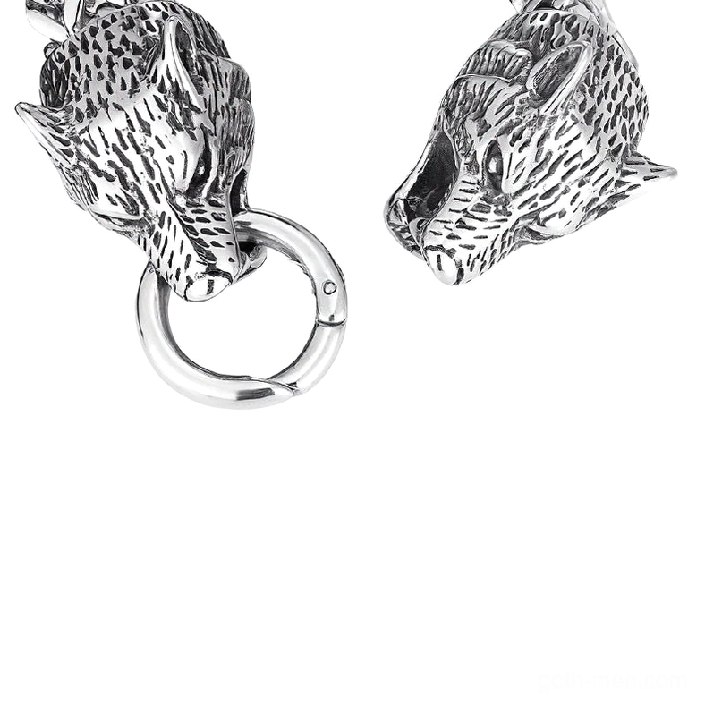 Gothic wolf head clasp detail stainless steel spring ring fastener