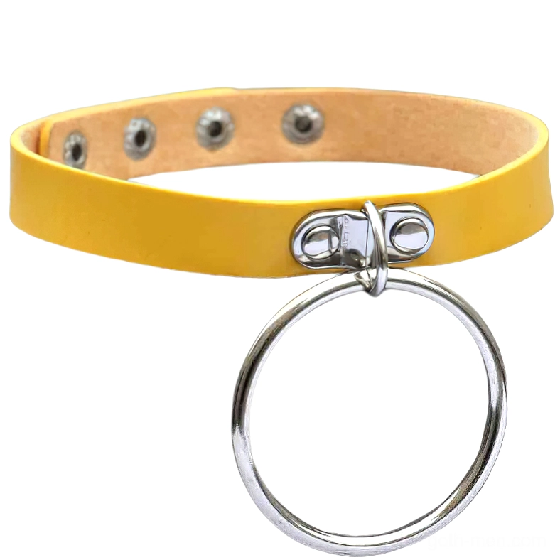 Yellow gothic choker with silver metal padlock pendant, vibrant alternative fashion statement piece